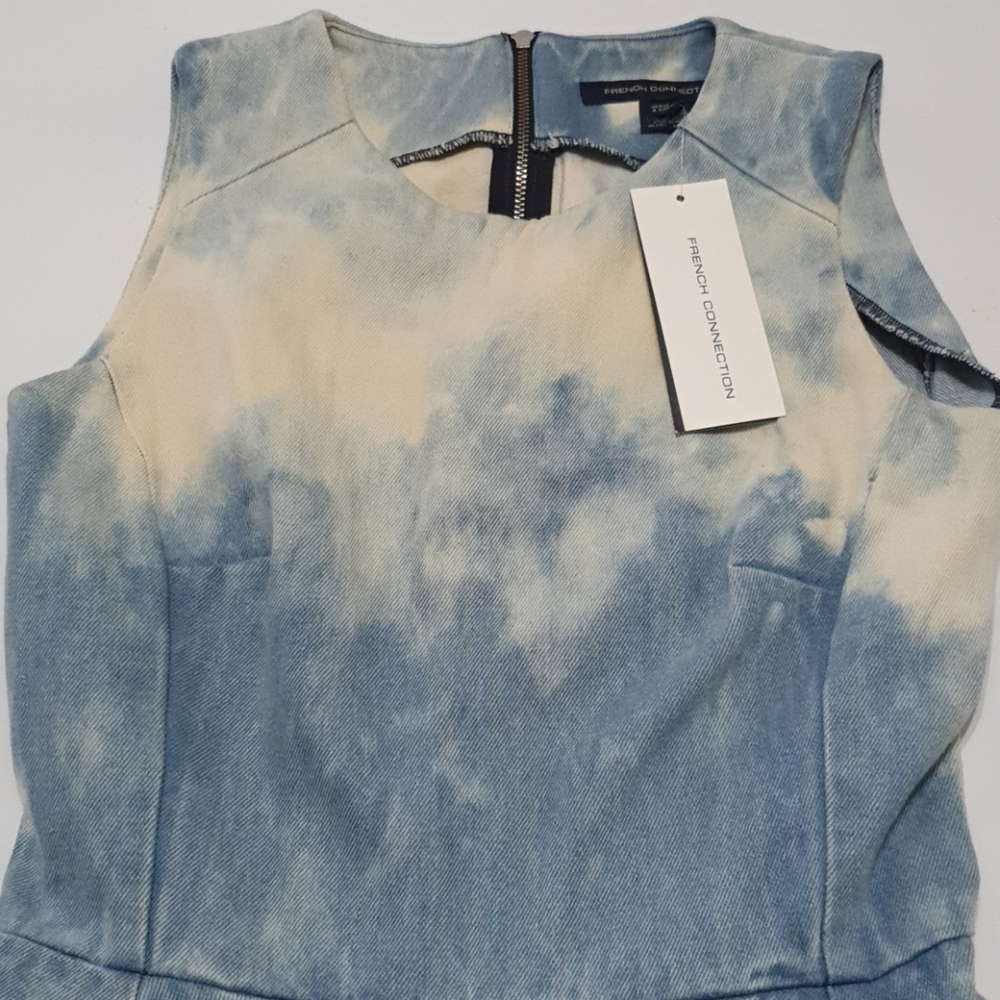French Connection Indigo Marble Denim Cotton Dress - Picture 4 of 7